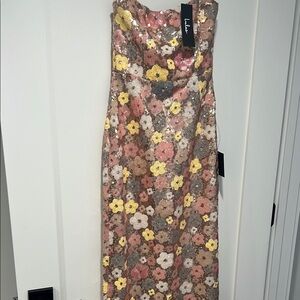 Floral sequin strapless dress